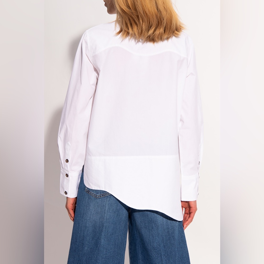 GANNI white asymmetrical organic cotton button down shirt - Picture 3 of 14